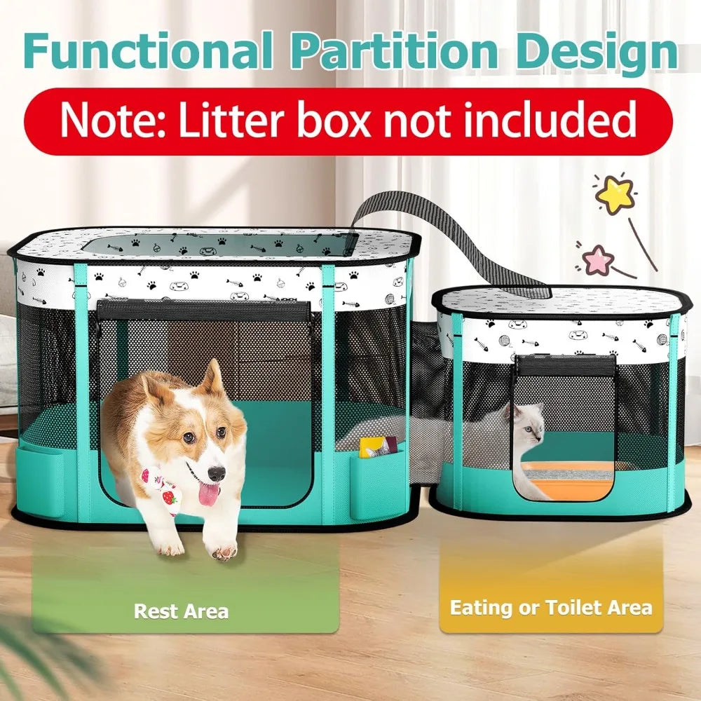 Portable Cat Playpen, Foldable Pet Dog Playpen, for Kitten Puppy Play Pen Indoor/Outdoor, Cats Enclosure Cages Tent with Carryin