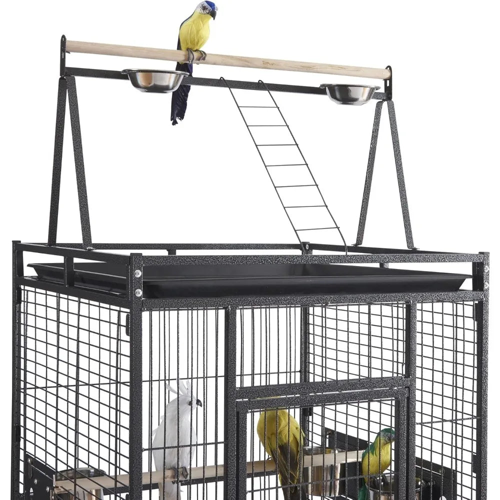 Large Bird Cages Parrot Cage Wide Flight Metal Animal Cage for Budgie Parakeet Conure with Rolling Stand Wheels (69 inch Height