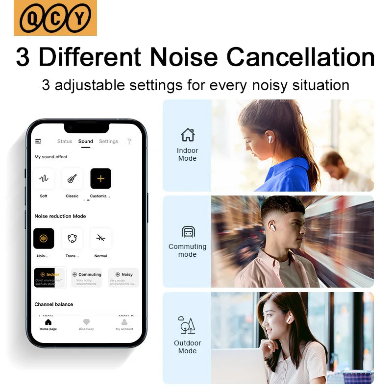 Wireless Earphone 40dB Noise Cancelling Bluetooth 5.2 Headphone 6 Mic ENC HD Call TWS Earbuds Transparency Mode
