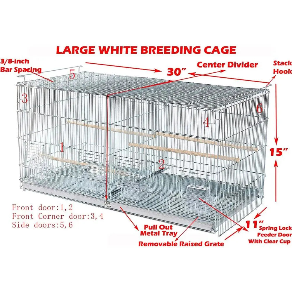 Large Stackable Breeder Bird Cage with Removable Center Divider and Breeding Nest Box with Removable Rolling Stand