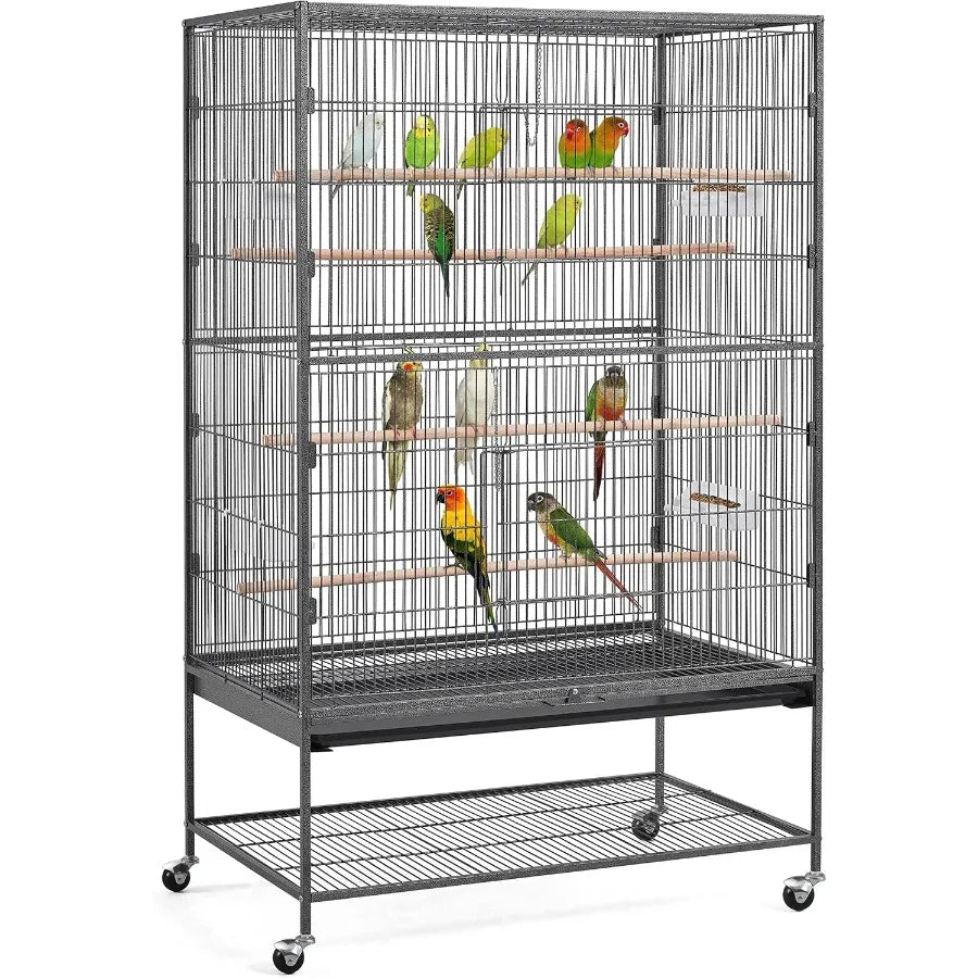60.5inch Extra Large Metal Bird Cage with Spacious Flight Area Ideal for Cockatiels African Greys Quakers Green Cheek Conures a