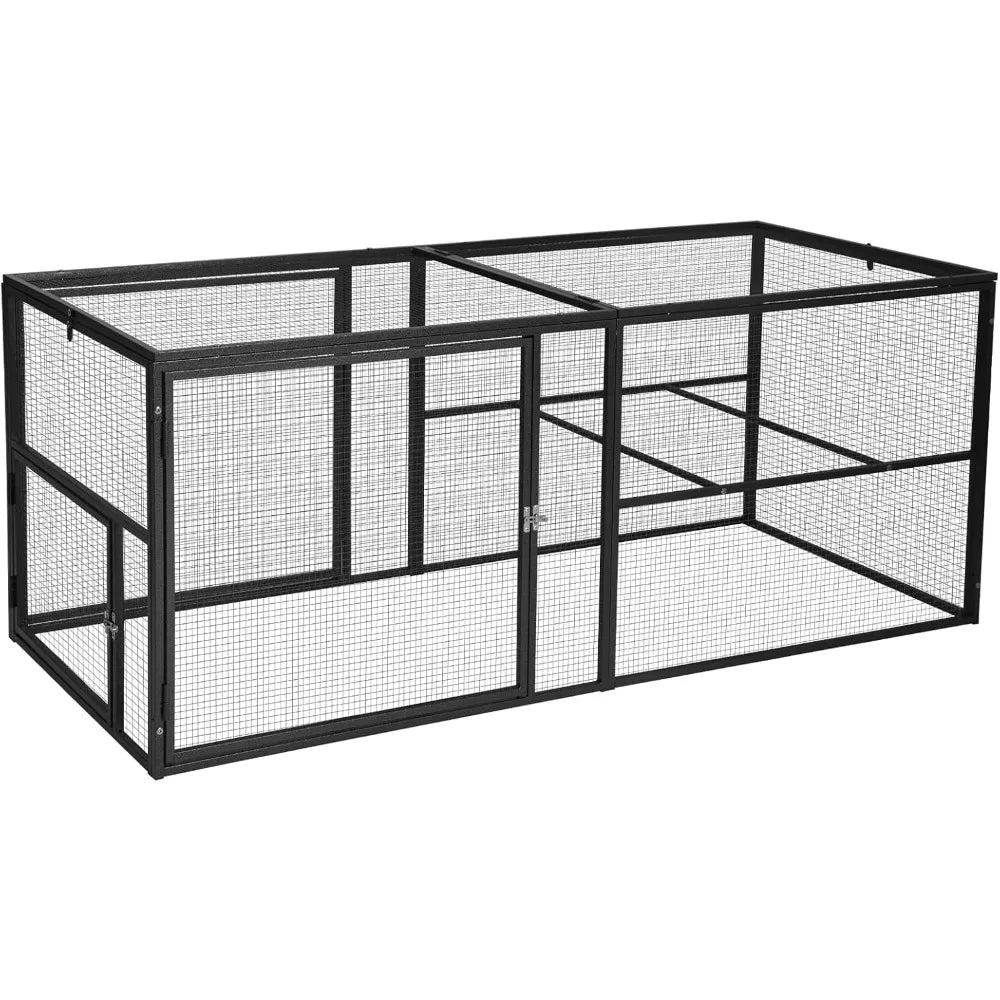 71 Chicken Coop Run Extension Metal Frame with Perches, Outdoor Rabbit Run Duck House Enclosure with Detachable Door