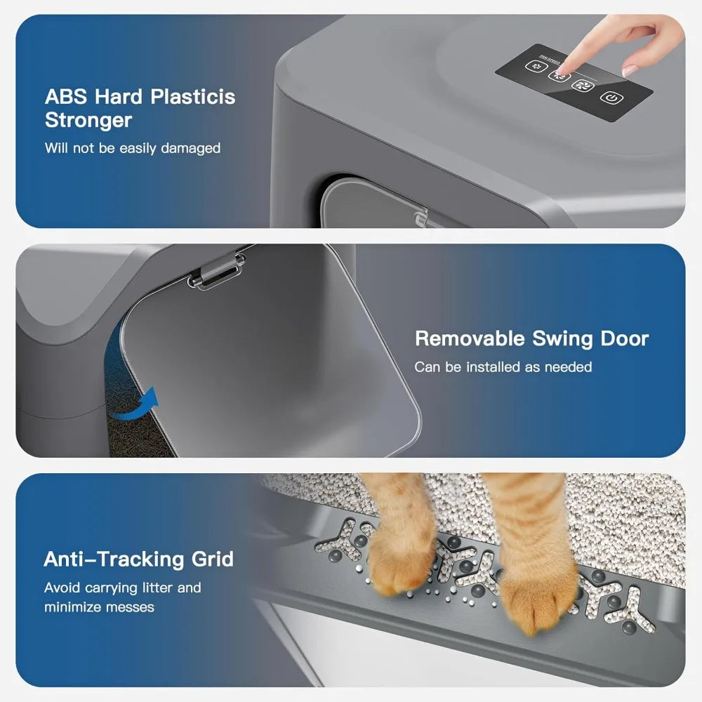 Odor Control XXL Stainless Steel Litter Box for Big Cats, Multiple Cats - Enclosed with Lid, Easy Clean, Anti-Urine Leakage