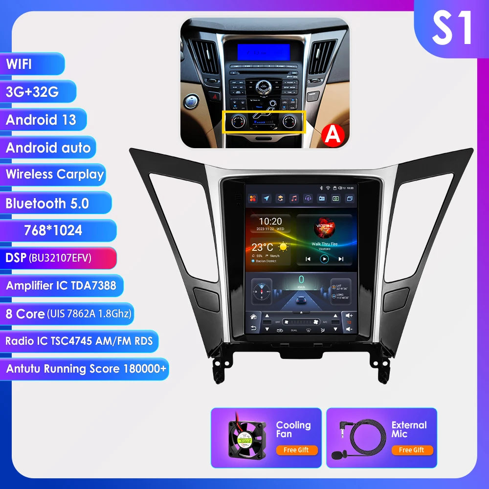 9.7"7862 Andriod 13 Car radio for Hyundai Sonata YF 8 2010-2018 multimedia player GPS navi Stereo 4G Carplay 2din SWC Autoradio