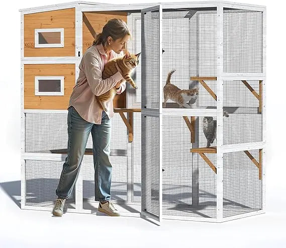 Large 4-Tier Outdoor Cat Enclosure with Weather-Resistant Roof and Indoor-Outdoor Connectivity