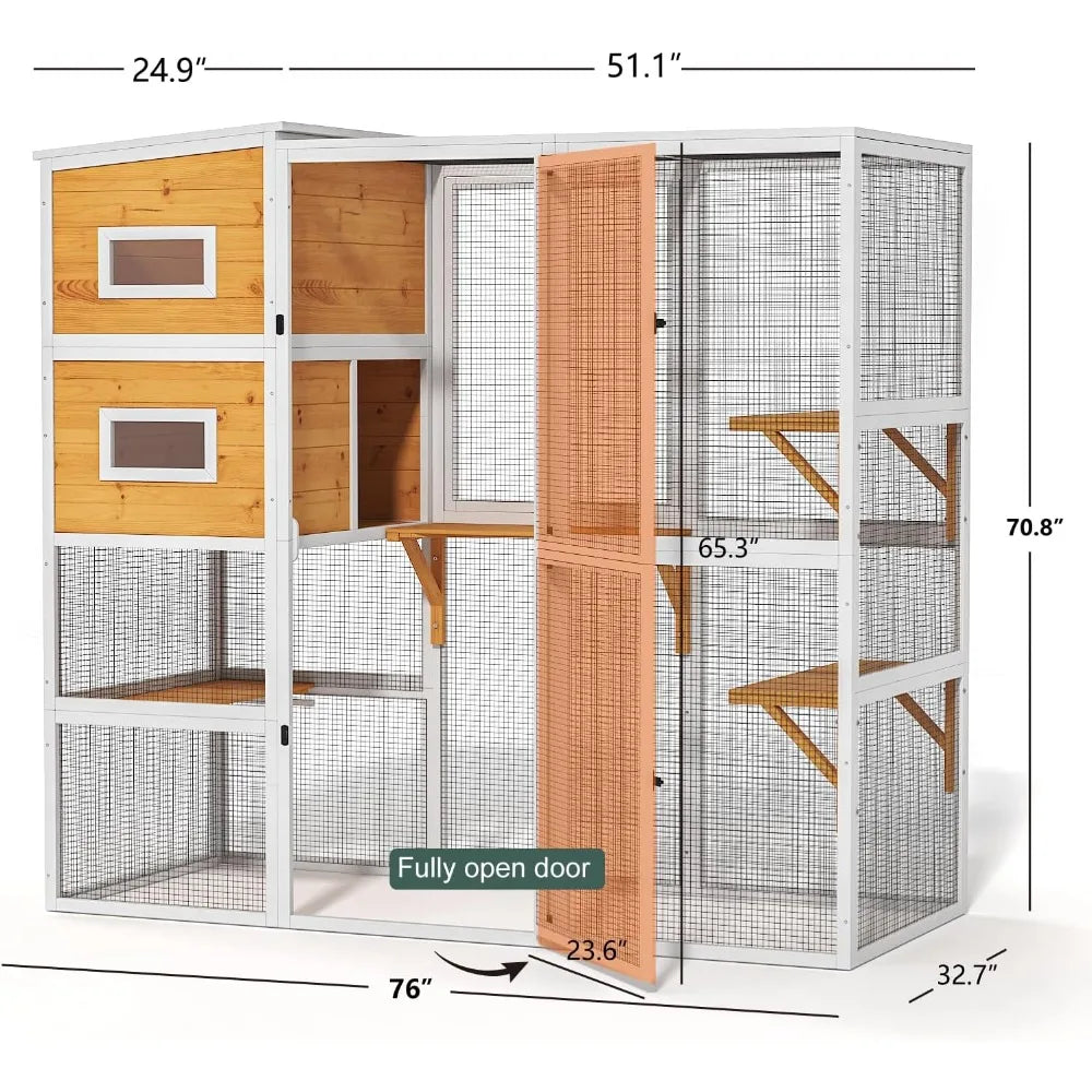 Large 4-Tier Outdoor Cat Enclosure with Weather-Resistant Roof and Indoor-Outdoor Connectivity