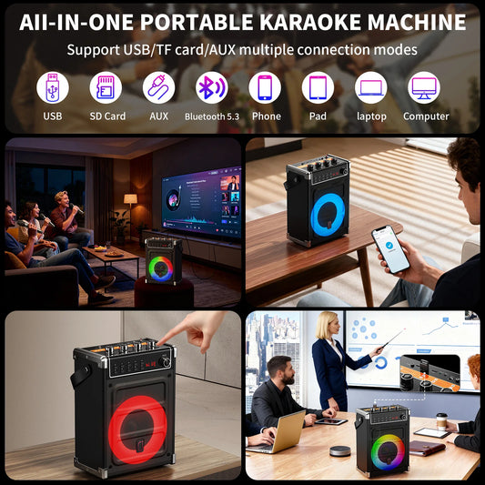 Karaoke Machine with 2 Wireless Microphones,Support TWS,AUX in,FM,REC PA System with Remote Control,Supply for Party/Adults/Kids
