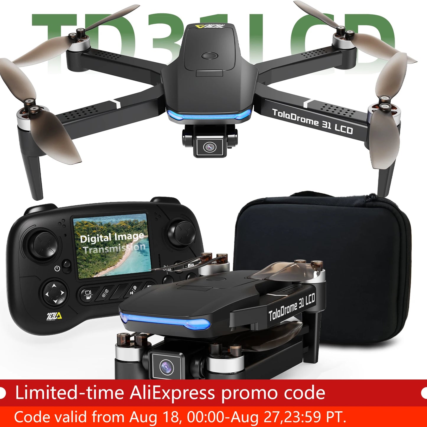 TD31LCD Drone RC Quadcopter with LCD Screen Brushless UAV Optical Flow for Adult Beginner  Digital Image Transmission CO