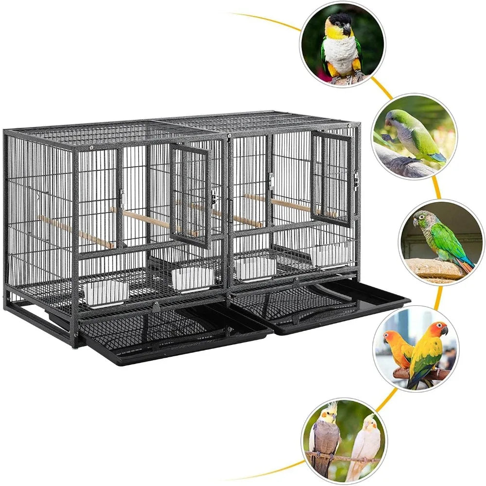 Double Story Divided Breeder Bird Cage for Small Parrots Parakeets Canaries Cockatiels Lovebirds Finches Budgies Quaker, Black