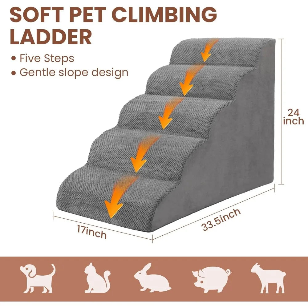 Dog Stairs for Small Dogs, High Density Foam Dog Steps, Extra Wide Non-Slip Pet Ramp for High Beds Or Couch, Soft Doggie Ladder