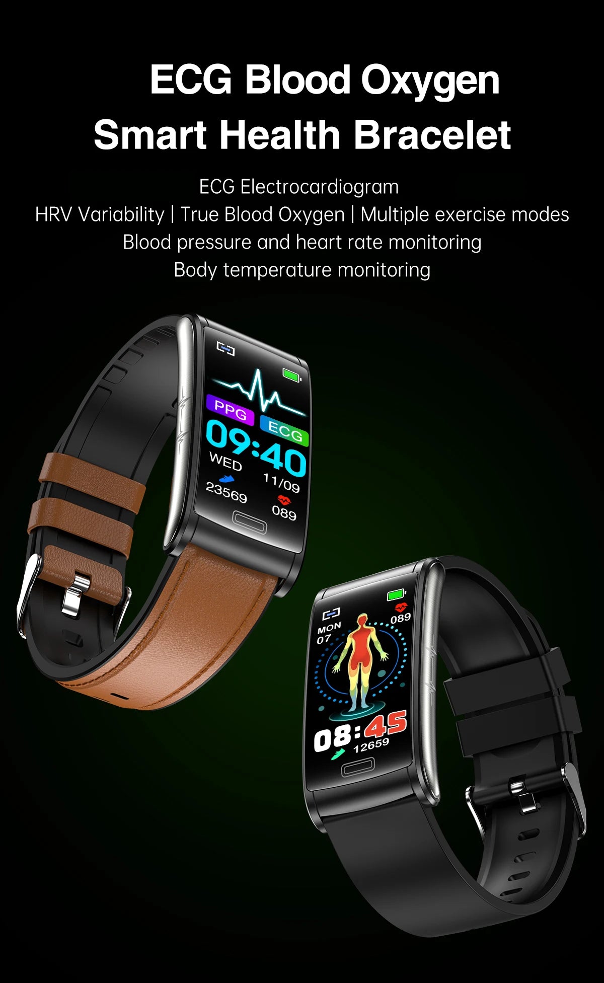2025 New Men Women Smart Bracelet ECG HRV Heart Rate Blood Pressure Hypoxia Alarm Sleep Monitor Fitness Tracker Sports Watch