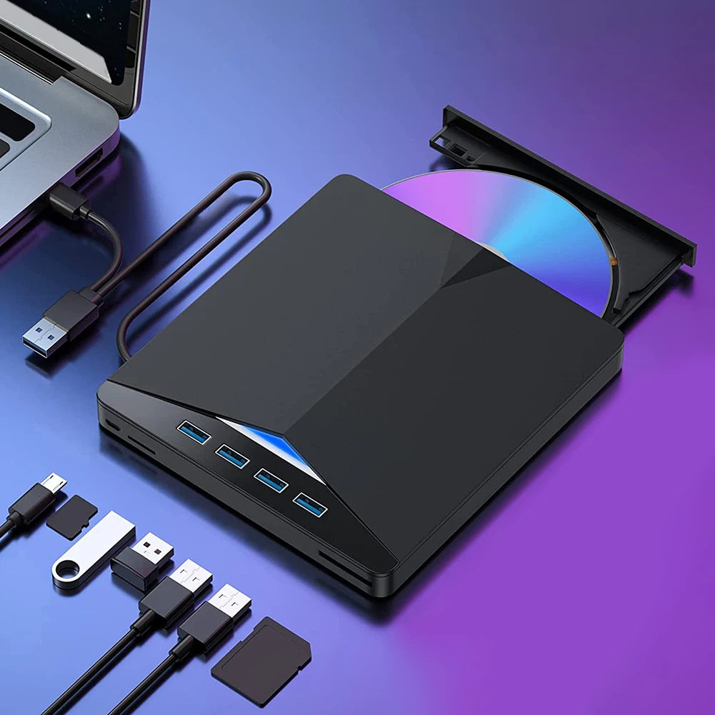 7 In 1 USB3.0 Type-C External Mobile Drive CD DVD Burner Plug-and-Play Slim for Windows 11/10/8/7/Linux/ OS