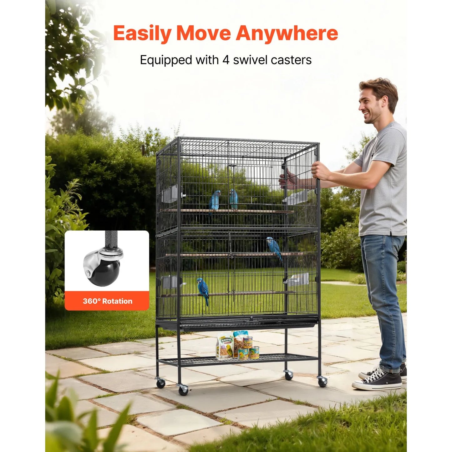 Bird Flight Cage 31.5 x 20.5 x 52 inch Wrought Iron with Perches