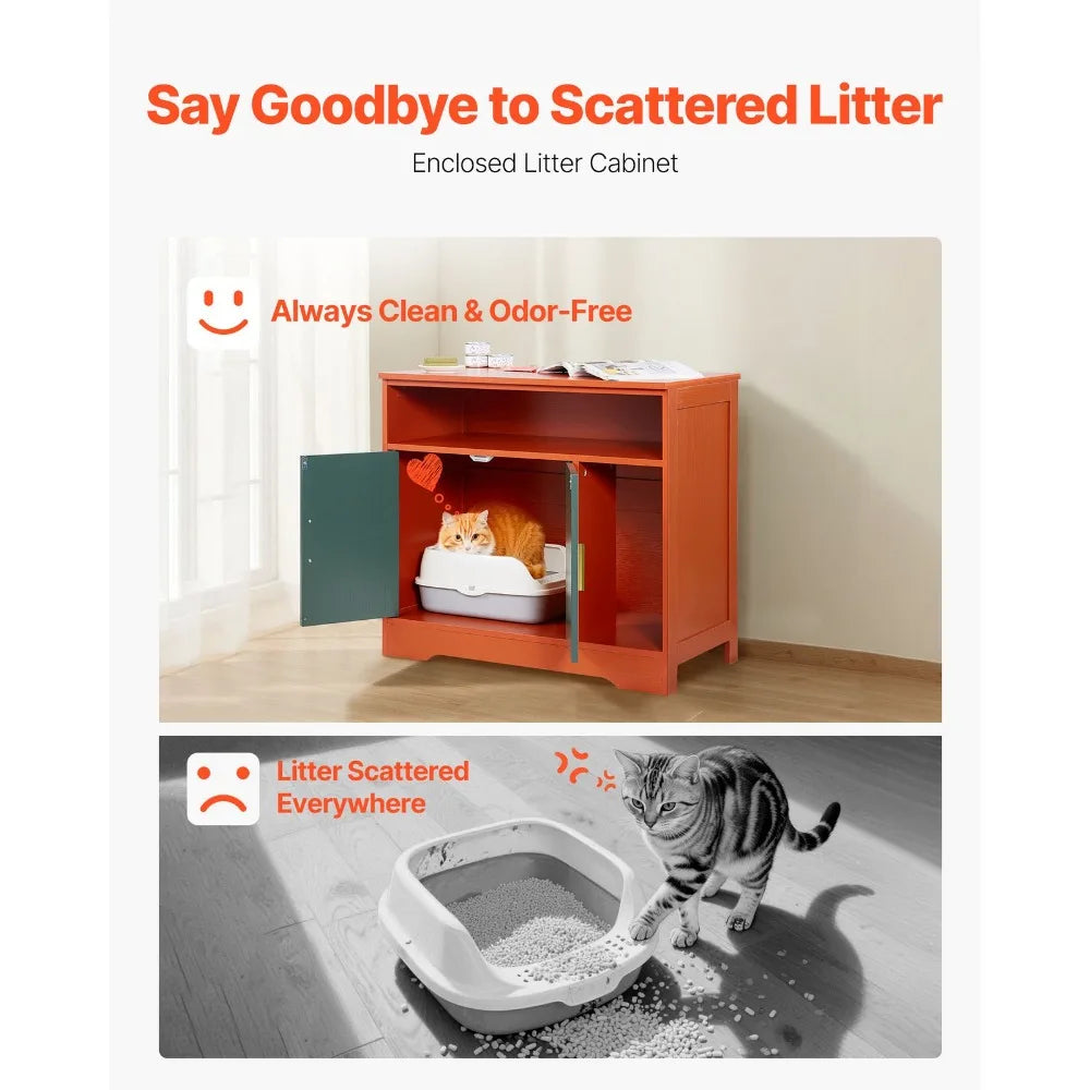 Concealed Cat Litter Box Cabinet with Shelf & Storage