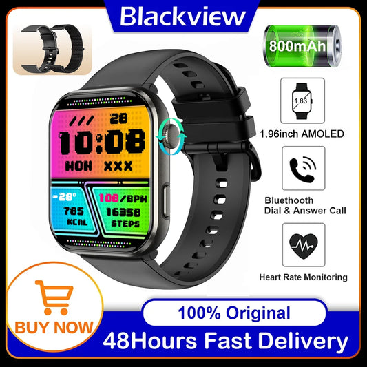 2025 Blackview R60 Smartwatch 1.96‘’ AMOLED HD Display for Men Women Health Fitness Bluetooth Monitoring Sport Smart Watch