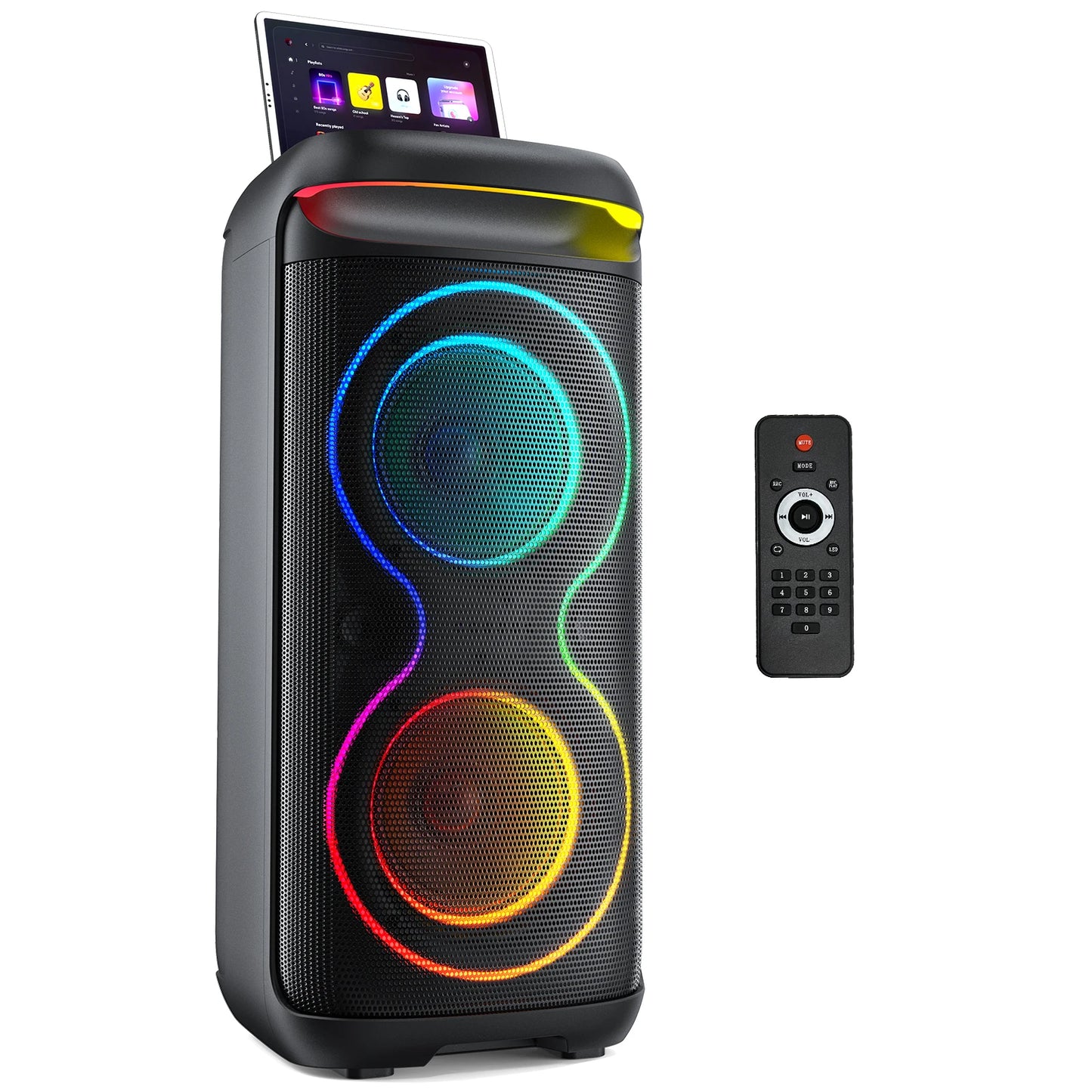 Karaoke Machine with 2 Wireless Microphones, Portable Bluetooth Karaoke Speaker for Outdoor, Big Party Speaker with Disco Lights