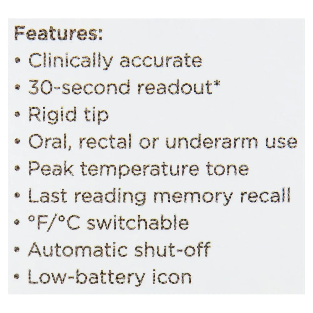 30-Second Digital Thermometer Oral Rectal Underarm Use Accurate Temperature Reading Battery Operated Last Reading Memory