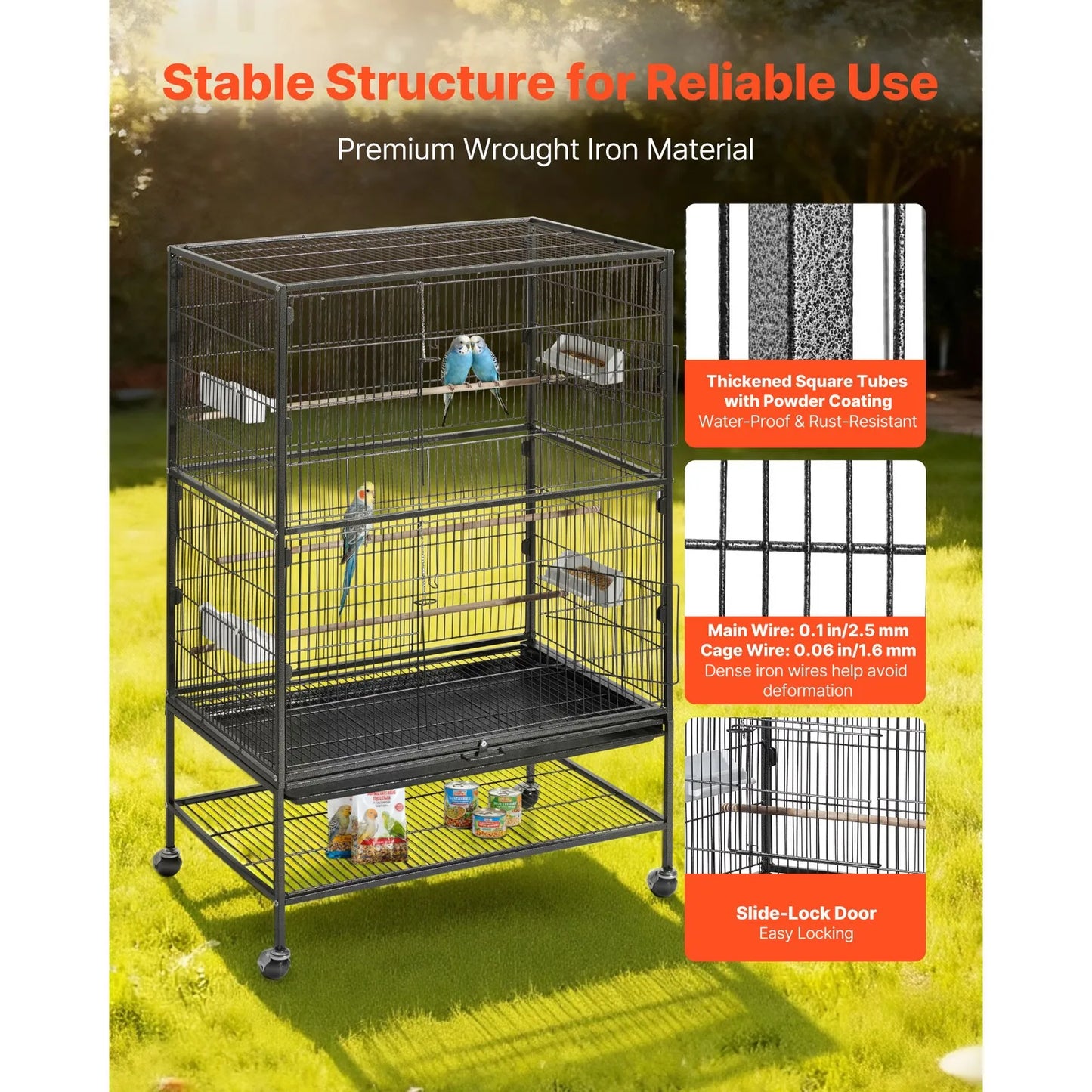Bird Flight Cage 31.5 x 20.5 x 52 inch Wrought Iron with Perches