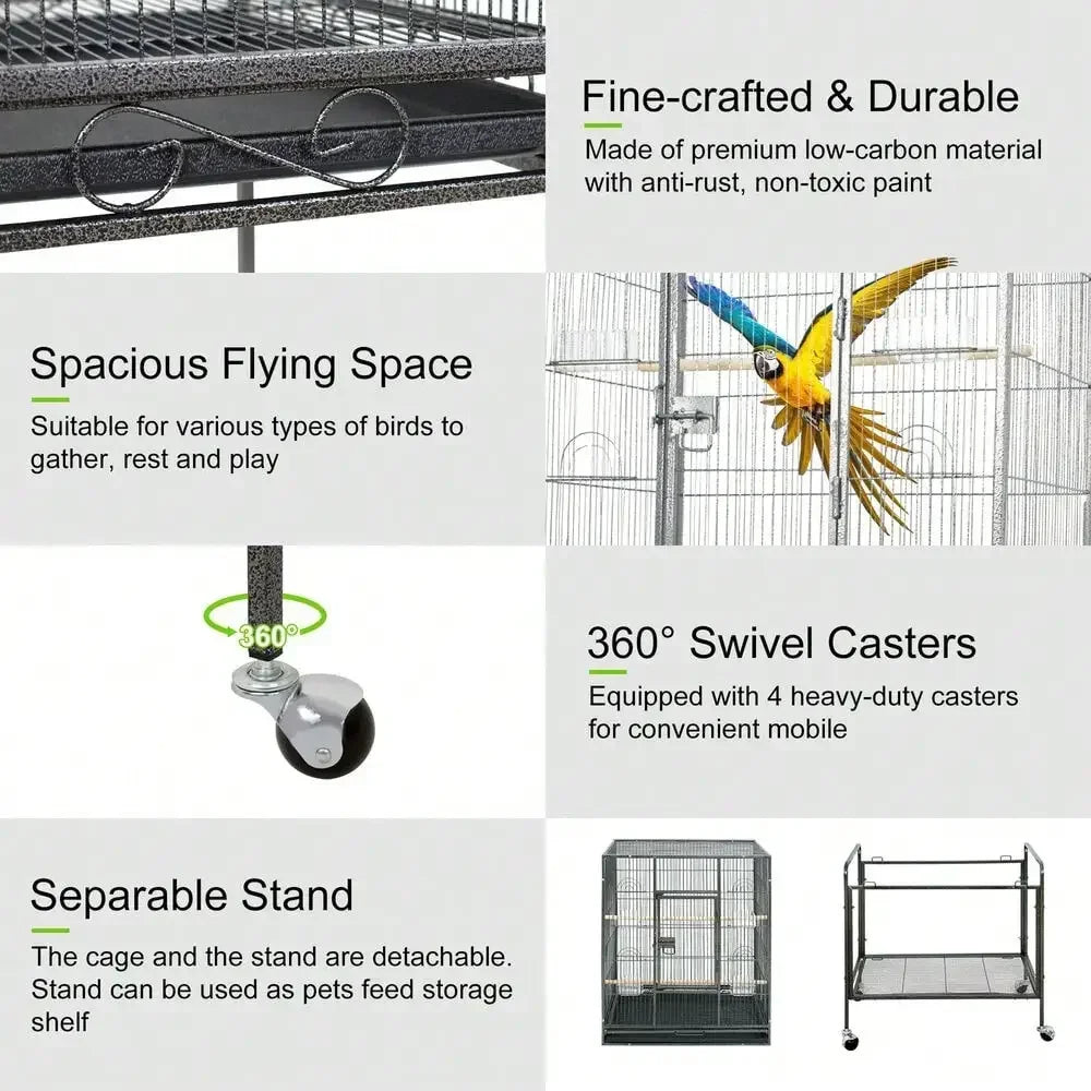 Bird Cage Large Play Top Bird Parrot Finch Cage Macaw Cockatoo Pet Supplies 53"