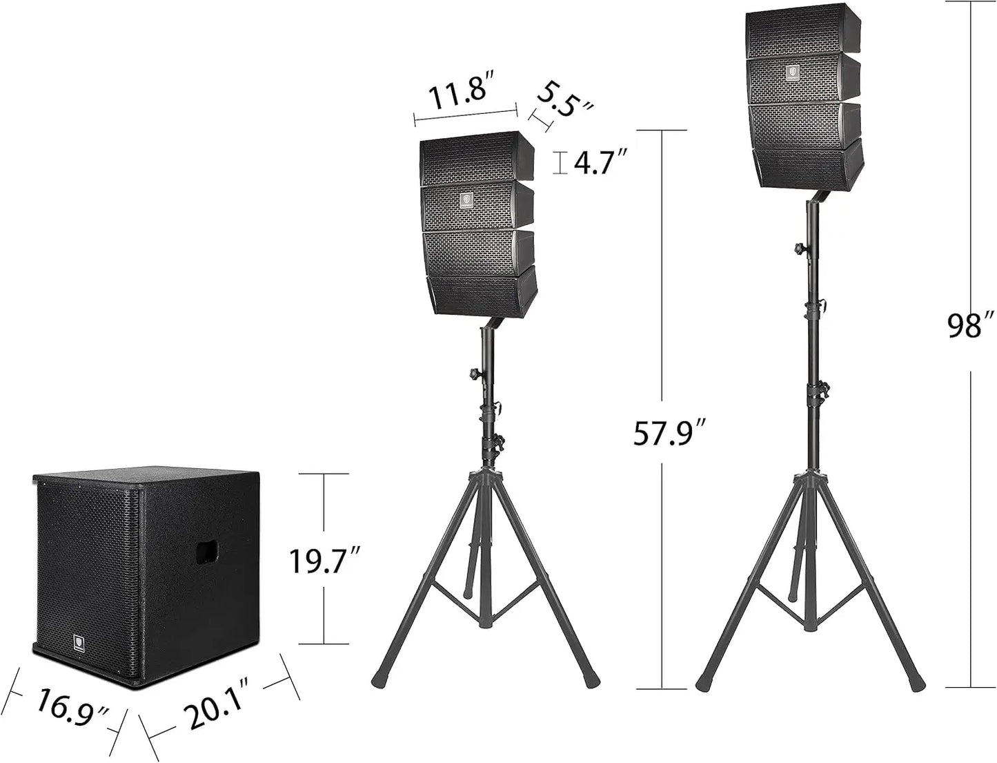 PRORECK Club 3500 15 inch subwoofer 3000W DJ Powered PA Speaker System Combo Set with 8 Array Speakers，Bluetooth, USB, SD Card