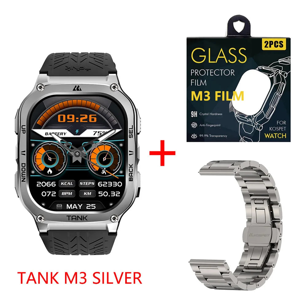 KOSPET TANK M3 Rugged Smart Watch For Men 480mAh 60Days Battery Military Grade AMOLED AOD Bluetooth Call IP69K 5ATM Waterproof
