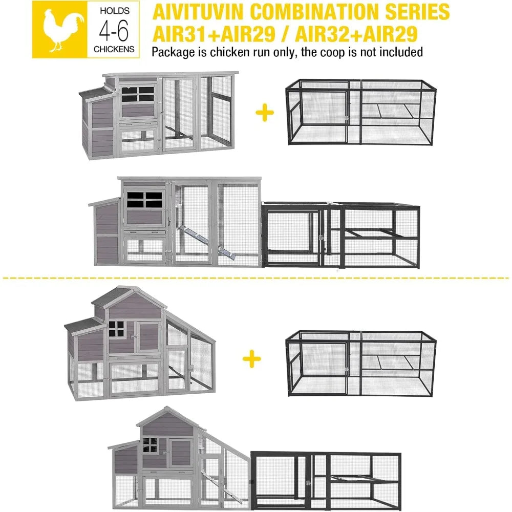 71 Chicken Coop Run Extension Metal Frame with Perches, Outdoor Rabbit Run Duck House Enclosure with Detachable Door