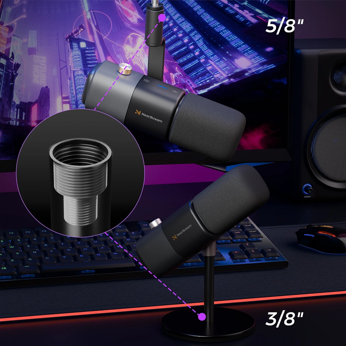 NearStream Desktop Microphone Condenser USB XLR US Local Shipping Plug-and-Play Professional Mic pc for Gaming Streaming