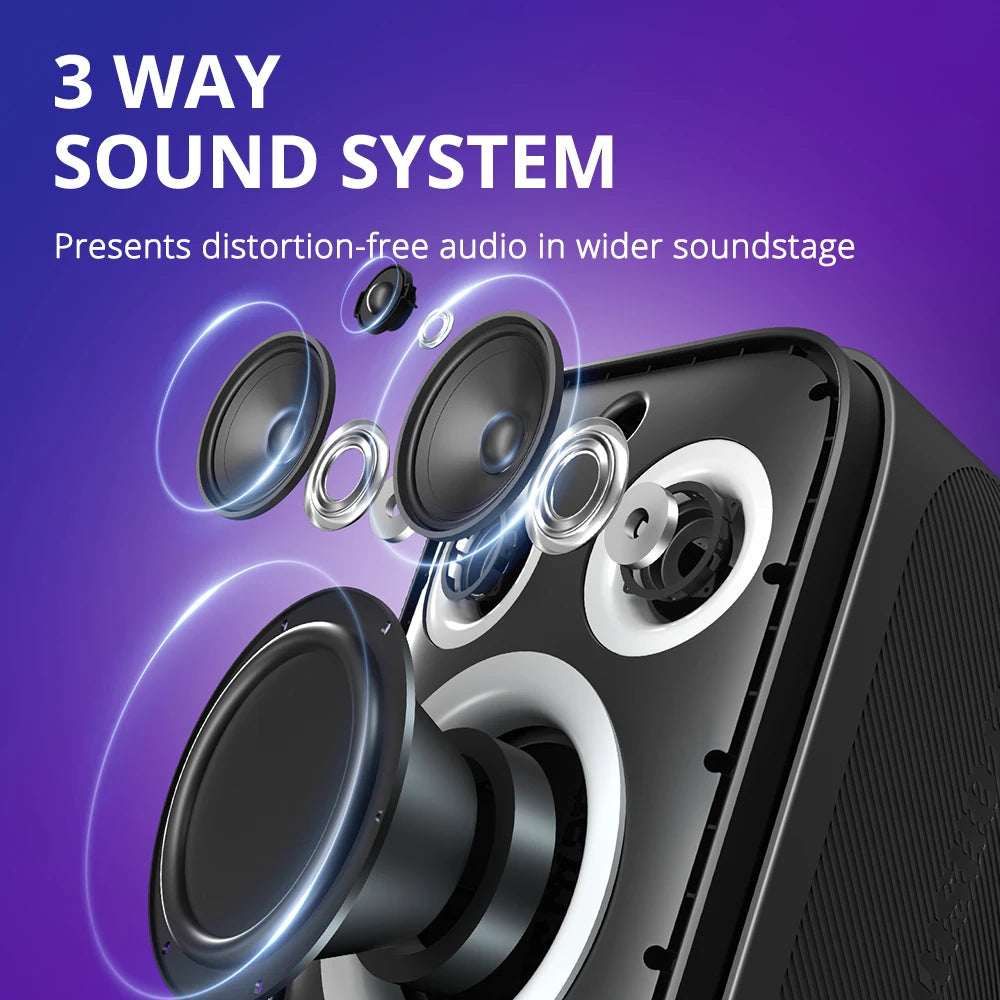 Tronsmart Halo 200 Speaker Bluetooth Speaker with 3 Way Sound System, 120W, Built-in/Wired Mic, Guitar Input, APP Control