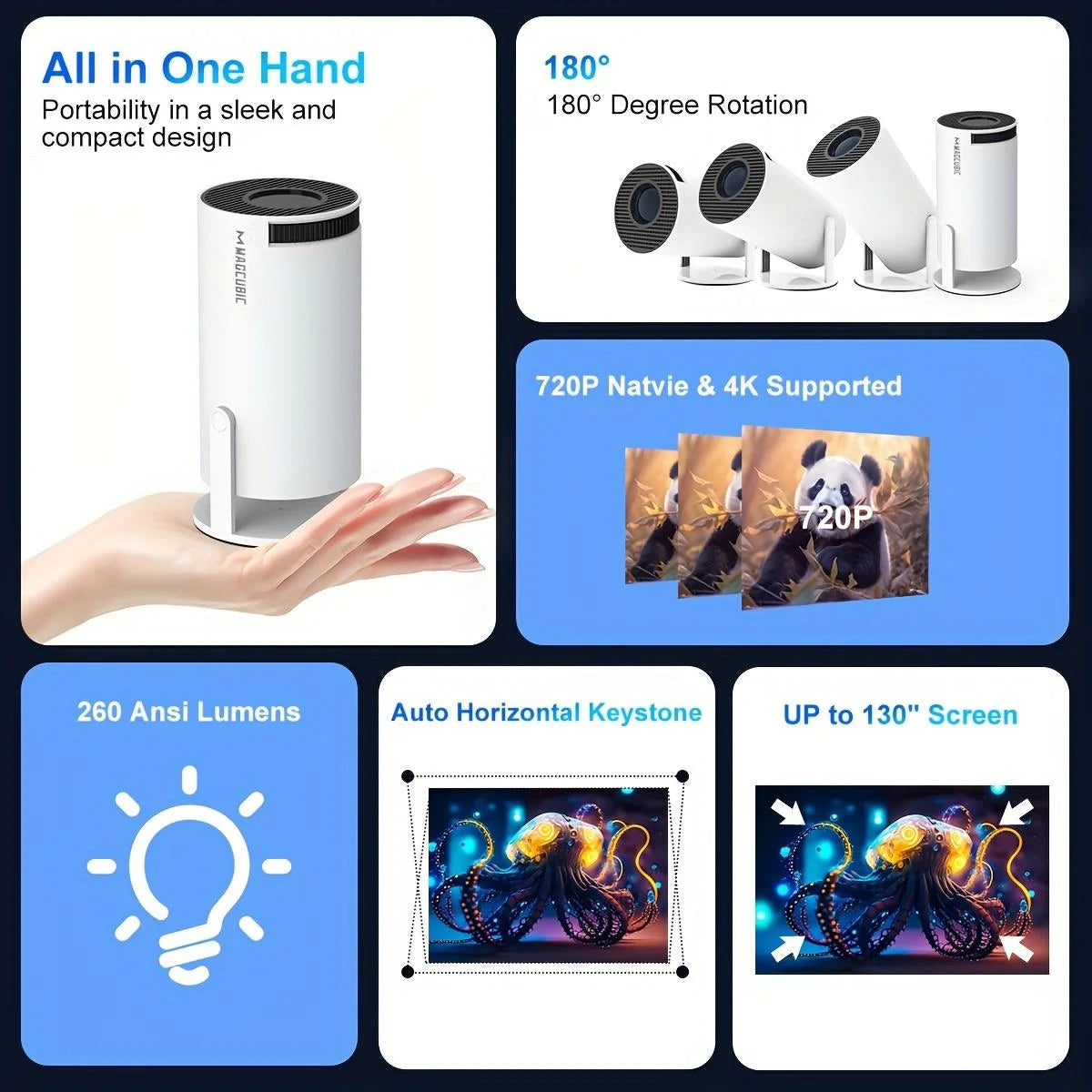 Magcubic  PRO 4K Ultra HD Projector - for Android 11, Allwinner H713, Wireless 5.0, 1280x720P Support, 180° Adjustable Viewing A