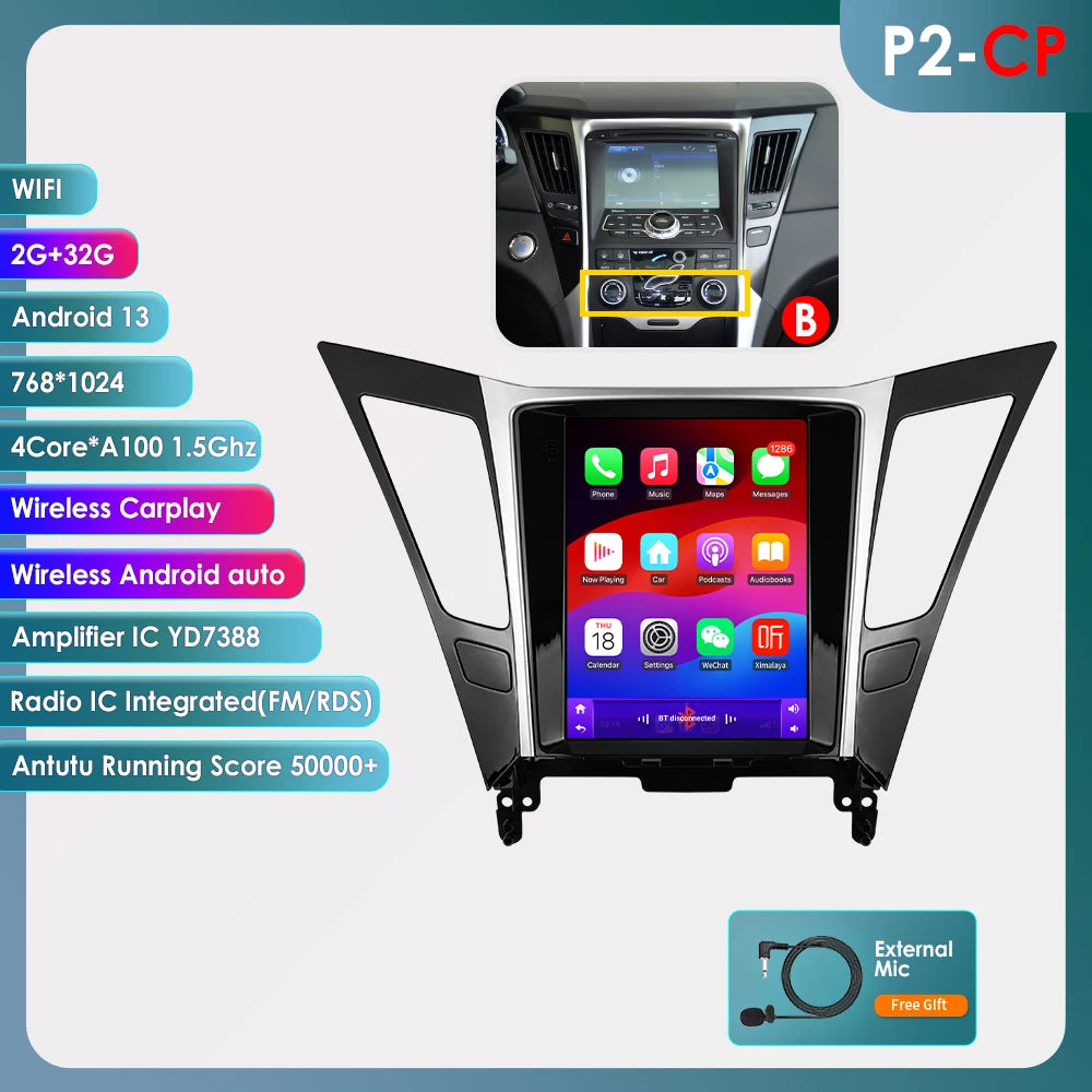 9.7"7862 Andriod 13 Car radio for Hyundai Sonata YF 8 2010-2018 multimedia player GPS navi Stereo 4G Carplay 2din SWC Autoradio