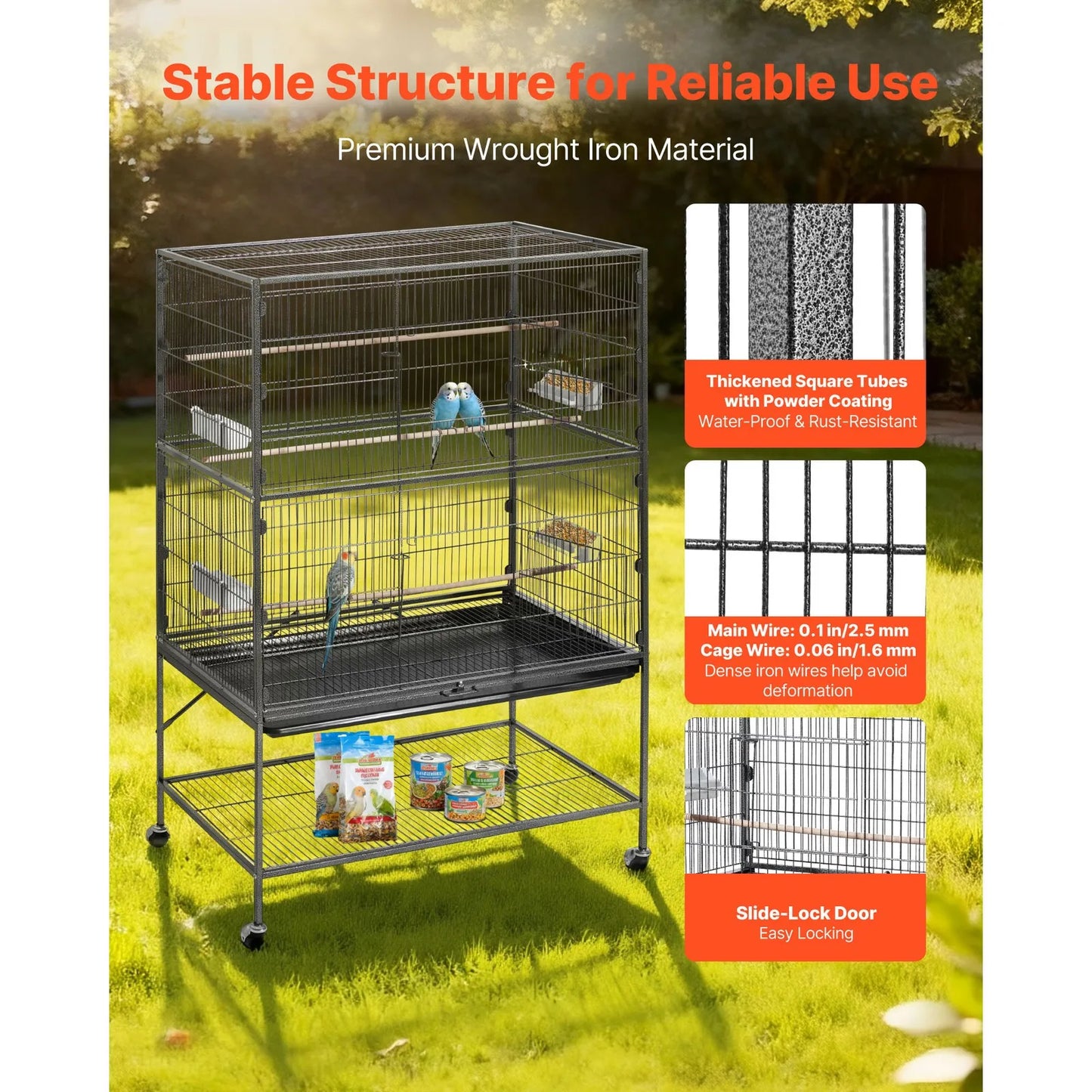 Bird Cage for Flight with Wrought Iron Design, 36.6 x 22.8 x 59.5 Inches