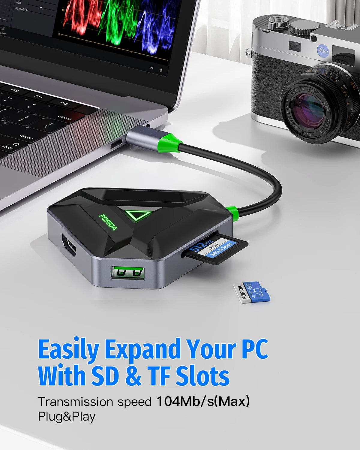 FORIDA 6in1 Triangle USB C HUB 4K@30Hz HDMI Docking Station 3* USB 3.0 SD/TF Card   Reader for Macbook Dell Lenovo ASUS