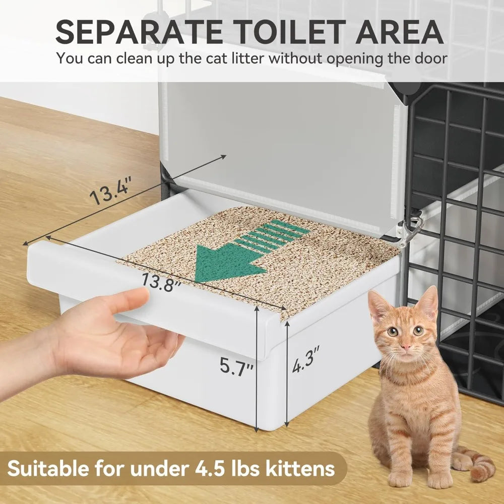 4-Tier Cat Cage with Litter Box: Kittens House Indoor Multi-Level Enclosure for 1-3 Small Cats, Black