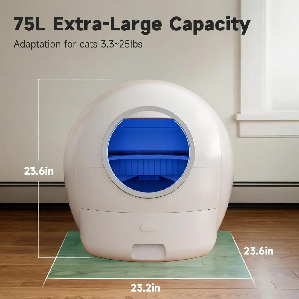 PET S2 Automatic Cat Litter Box Self Cleaning for Multi Cats, APP Control Smart Litter, Pearl White