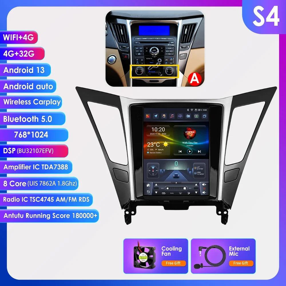 9.7"7862 Andriod 13 Car radio for Hyundai Sonata YF 8 2010-2018 multimedia player GPS navi Stereo 4G Carplay 2din SWC Autoradio