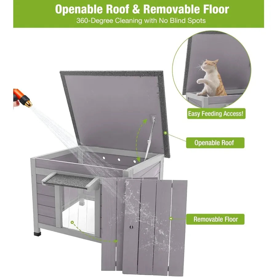 Heated Outdoor Cat House with Insulated Heating Blanket for Winter Protection Bite-Resistant Wire Mesh Weatherproof Shelter for