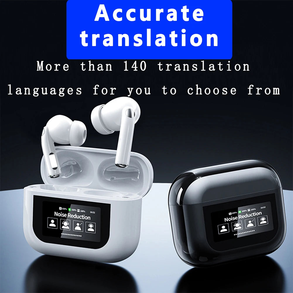Wireless BT 5.4 Real Time Translator Earbuds ANC Noise Cancelling 144 Languages Translator Headset Smart Touch Screen Housing
