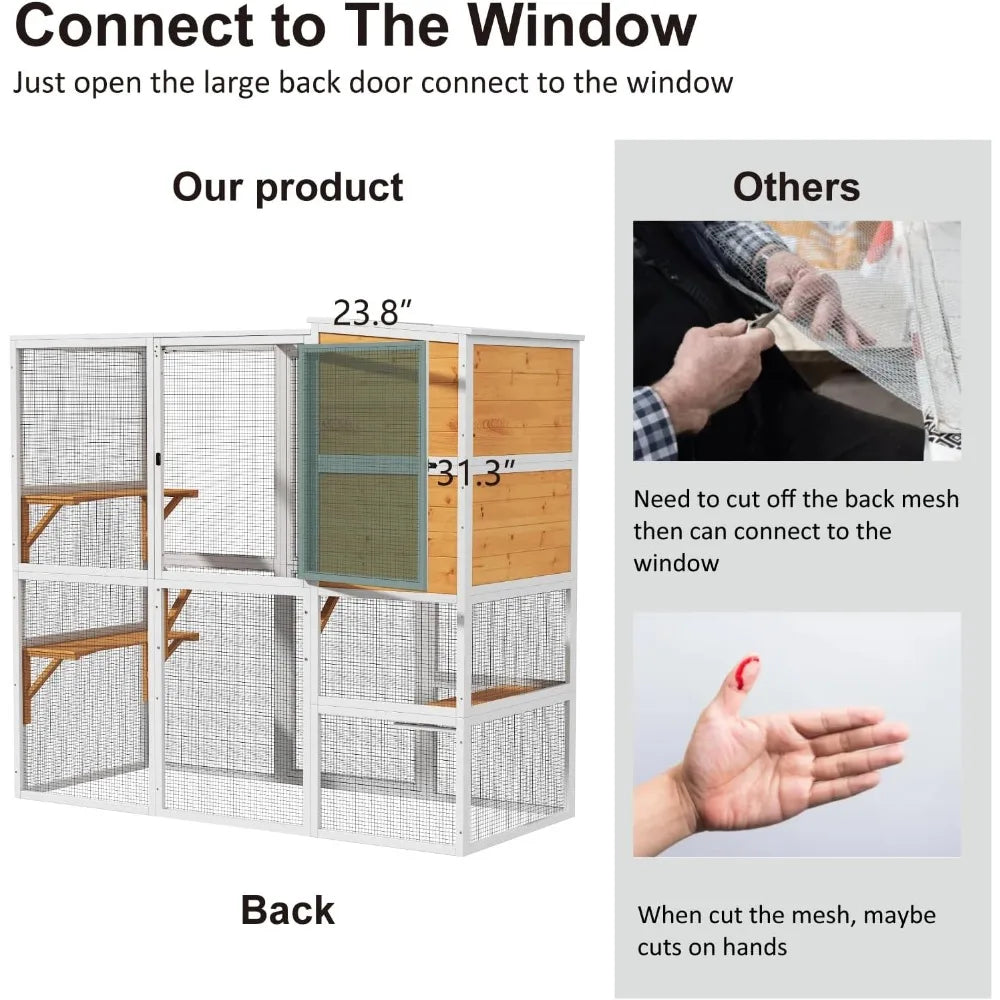 Large 4-Tier Outdoor Cat Enclosure with Weather-Resistant Roof and Indoor-Outdoor Connectivity