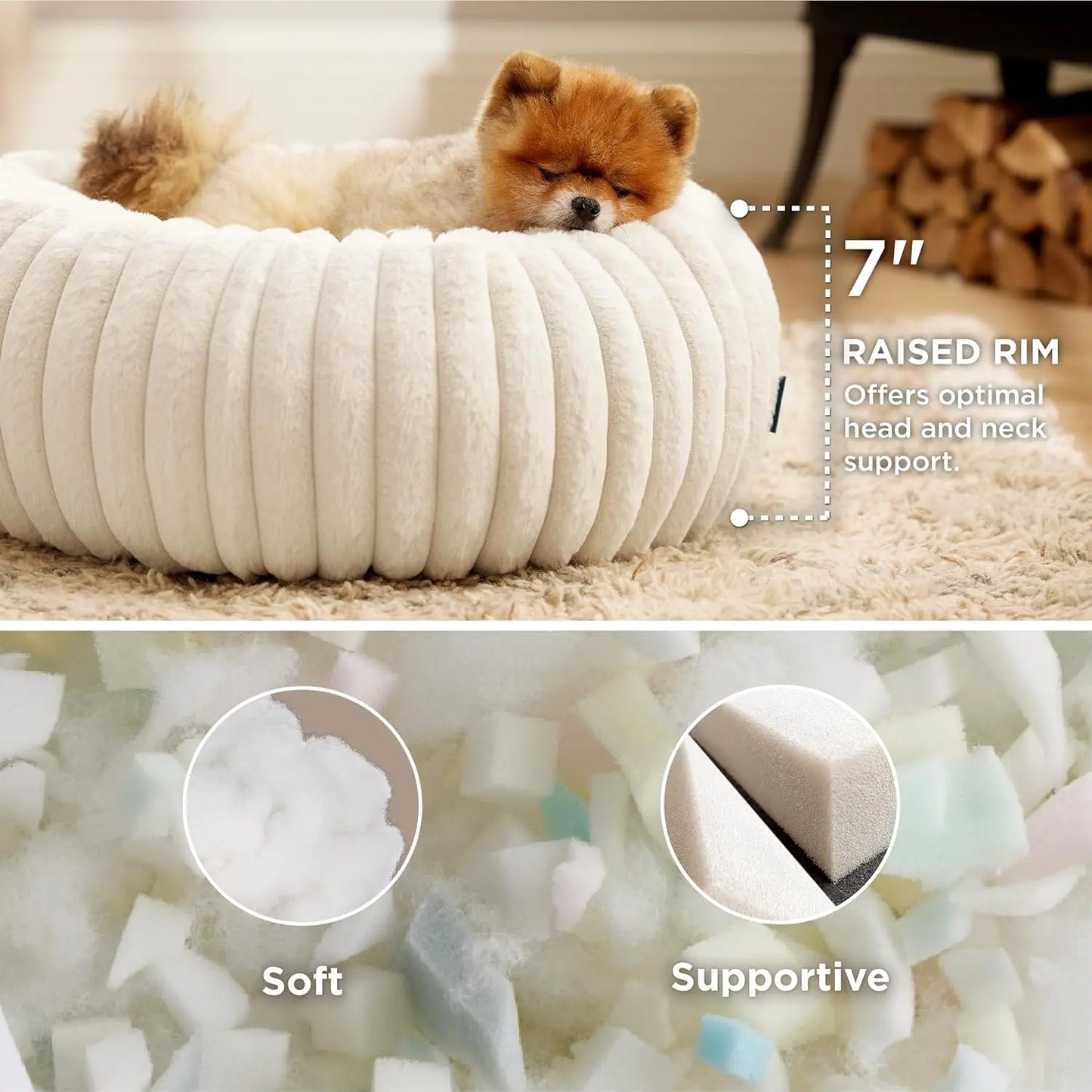 Donut Large Dog Bed 23x23x7 inches with Waterproof Dog Blankets for Medium Dogs 25'x35', Cream